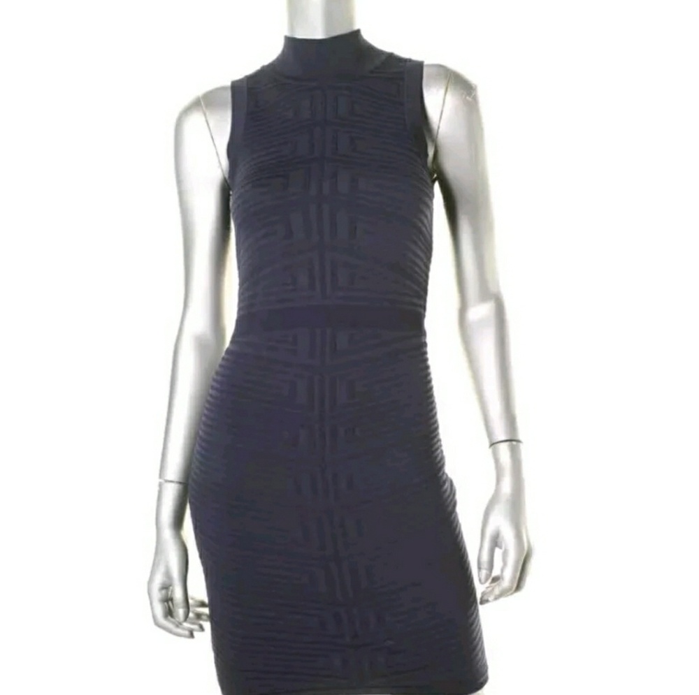 Parker 6640 Navy Knit Textured Party Dress