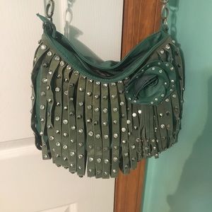 Adjustable cross body purse with rose crystals