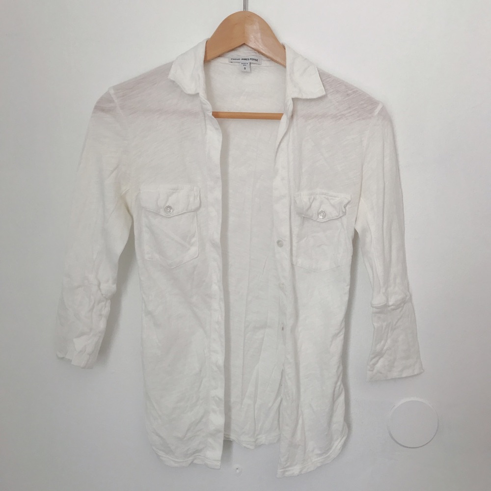 James Perse slub panel 3/4 sleeve button shirt
