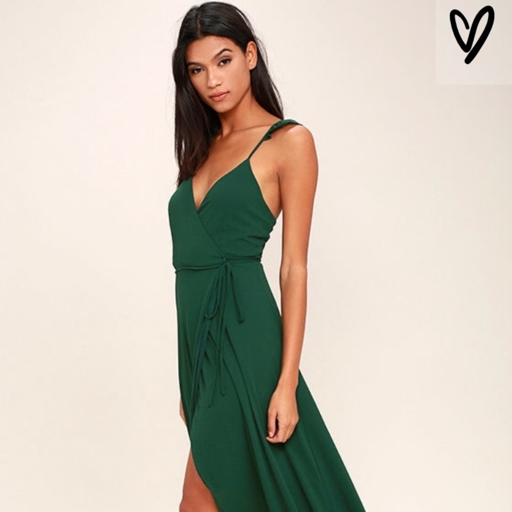 HERES TO US FOREST GREEN HIGH LOW WRAP MAXI DRESS