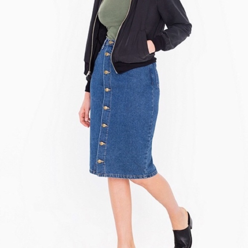 American Apparel A-Line Button Up Denim Skirt L
