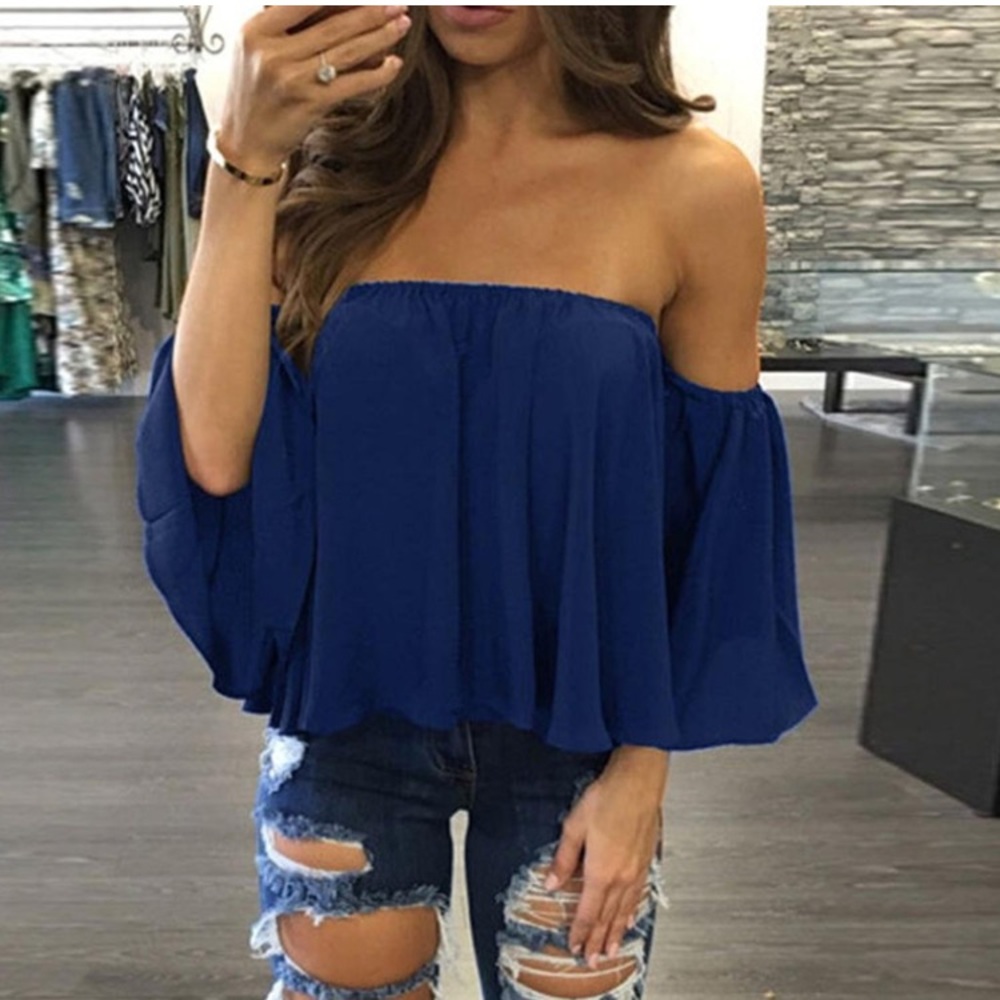 Blue off the shoulder top
