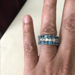 3 eternity band style blue and white topaz rings-7