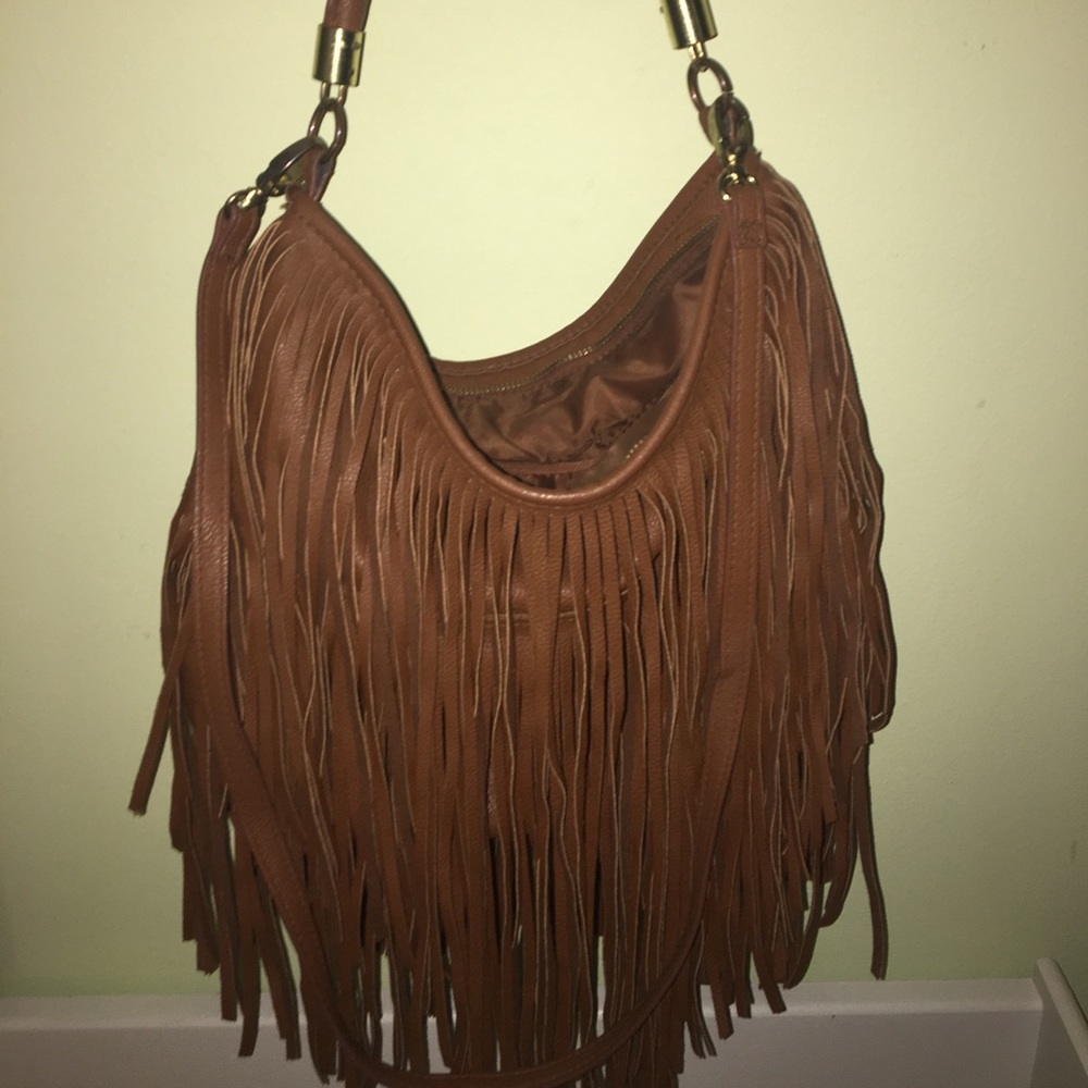 Faux leather fringe shoulder/crossbody bag
