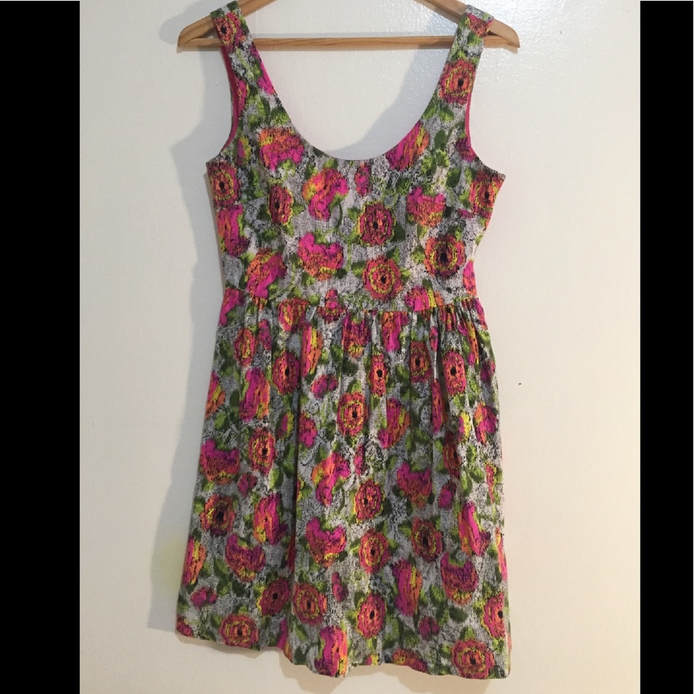 Zara Flower printed scoop neck mini dress