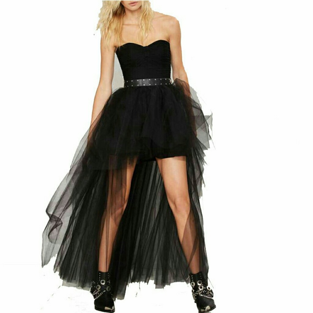 Women's Empired Waist High Low Sheer Mesh Tutu M/L