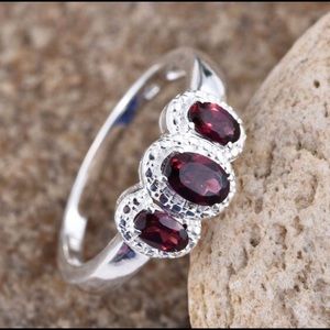 Garnet Sterling Silver Trilogy Ring (Size 6.0)