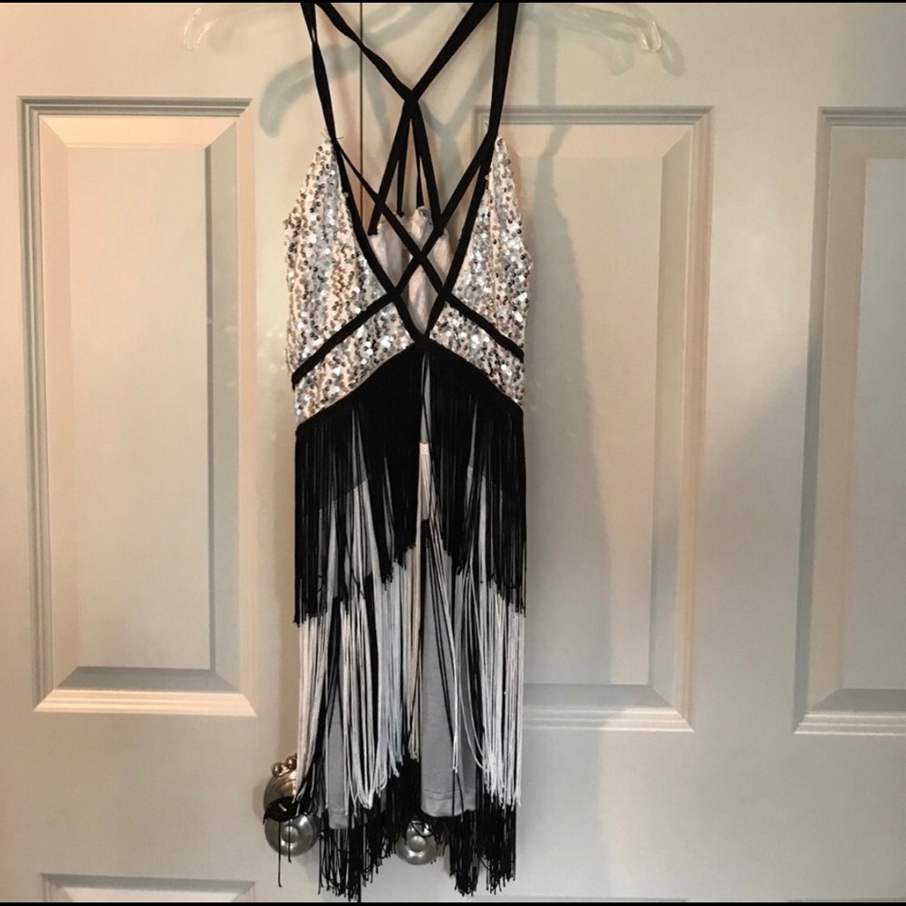 Black, Silver & Black Sequins Flapper Dresss