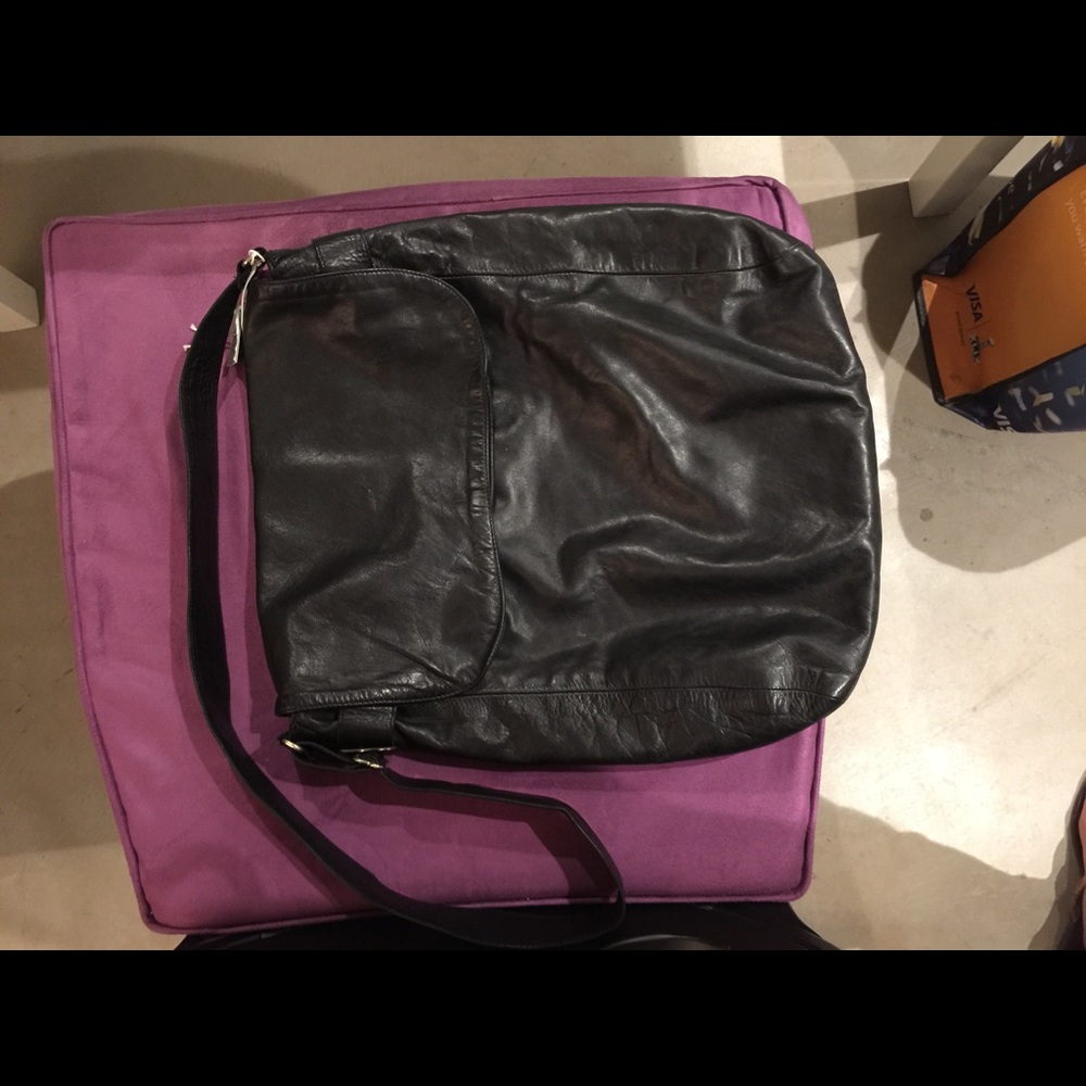 Black leather messenger bag