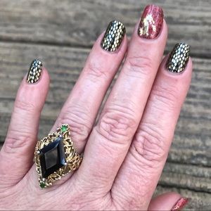 Black Spinel, Russian Diopside, Ruby Ring