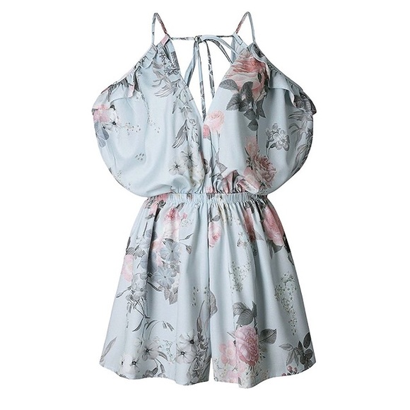 ✨ SALE Open Back Off Shoulder Boho Floral Romper - Picture 4 of 7