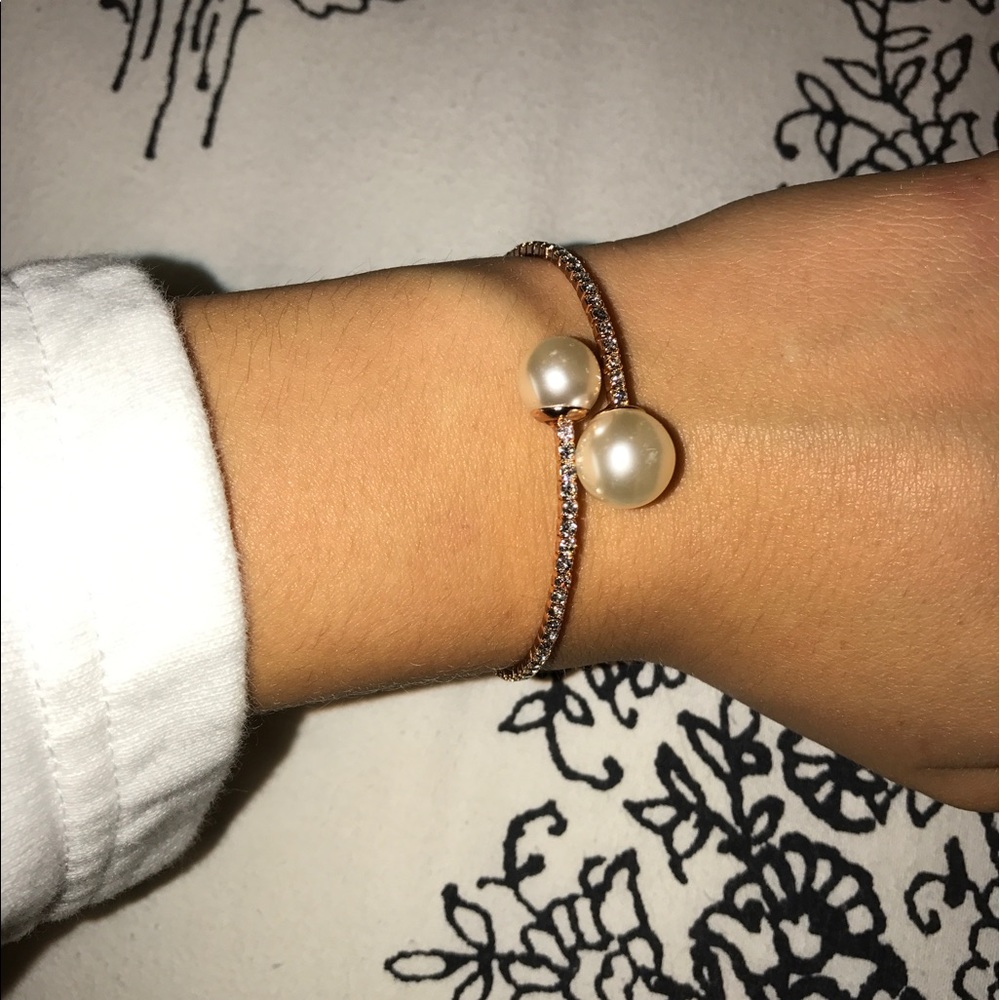 Faux pearl and diamond bracelet