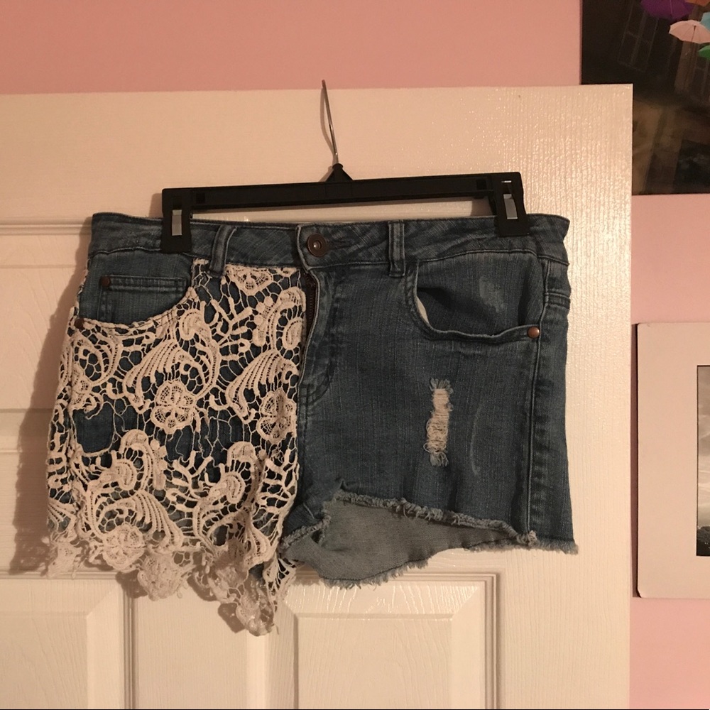 Lace Denim Shorts
