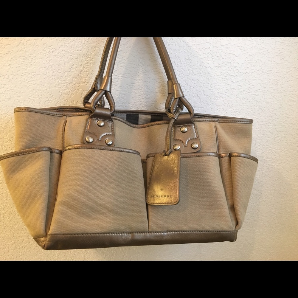 Burberry canvas leather Khaki bronze beige plaid