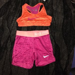 nike pro shorts and sports bra set