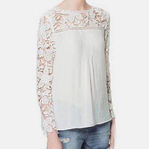 Lace Crochet Embroidery Long Sleeves White Top