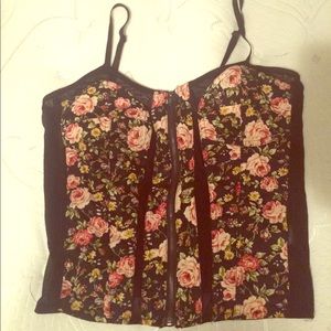 Sexy sheer + floral print bustier top
