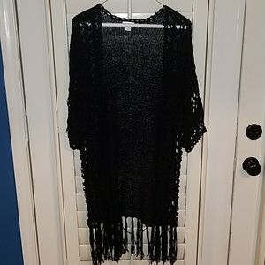XHILERATION Black Long Sweater Knitted Tassles M/L
