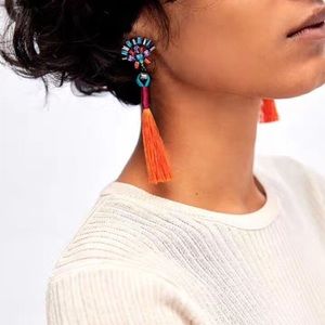 Coral tassel earrings