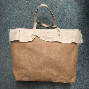 Mud Pie - Large Burlap Ruffle Tote Bag