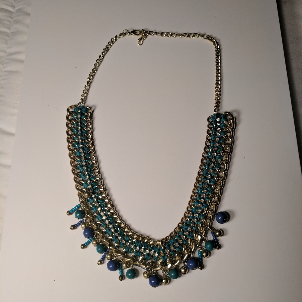Gold & Blue chunky statement necklace