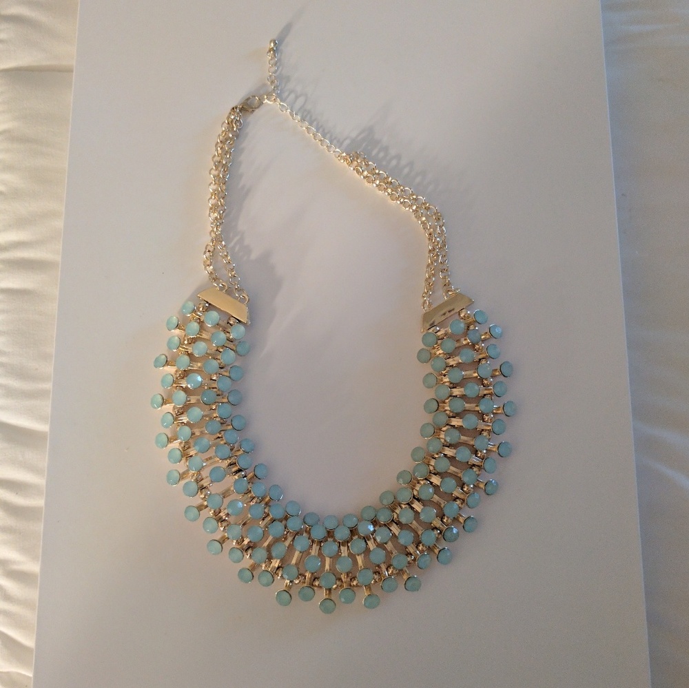 Light gold and blue chunky statement necklace