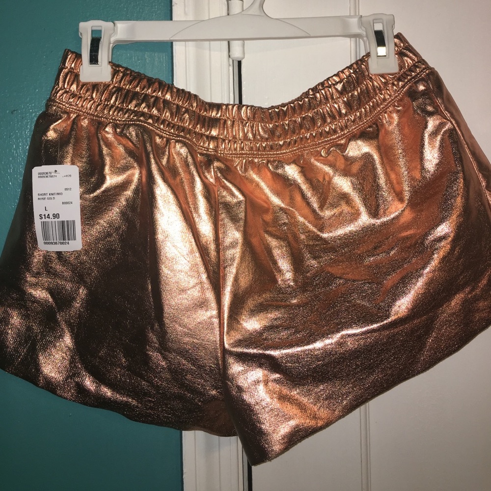 rose gold metallic stretch booty shorts