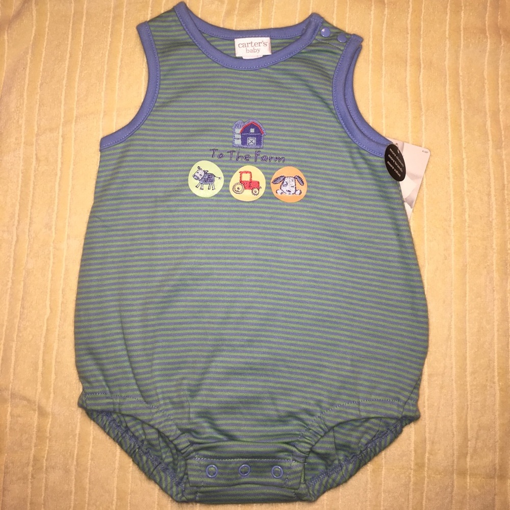 NWT - Carter's Blue/Green "To the Farm" sunsuit