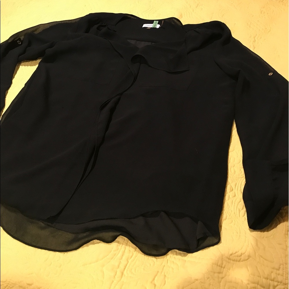 Calvin Klein Ruffle Black Blouse - Size L