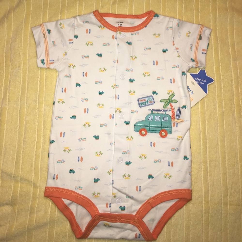 NWT - Carter's White/Orange "Baby Surf Co" creeper