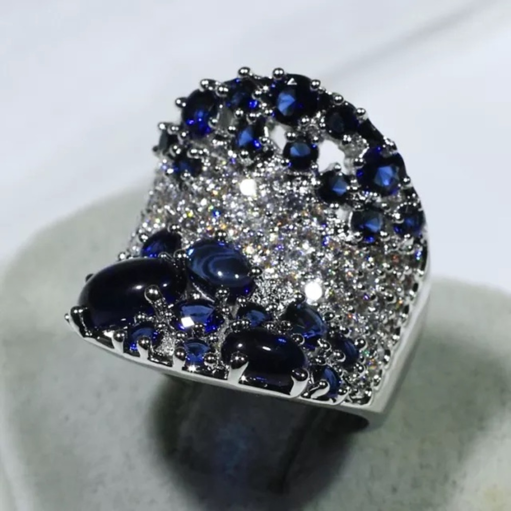 18k White Gold Filled Sapphire & CZ Ring