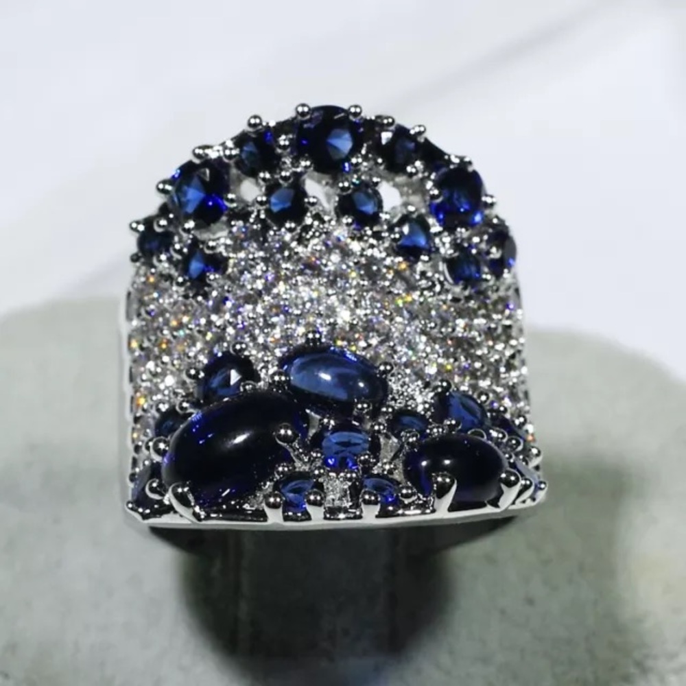 18k White Gold Filled Sapphire & CZ Ring - Picture 4 of 6