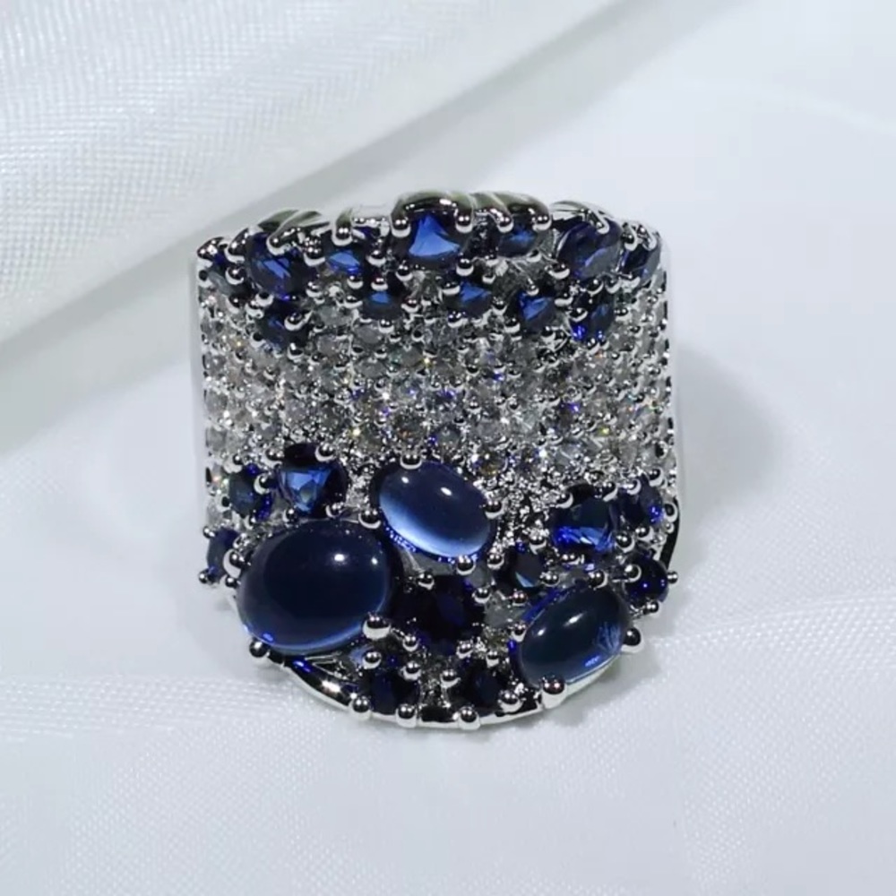18k White Gold Filled Sapphire & CZ Ring - Picture 2 of 6