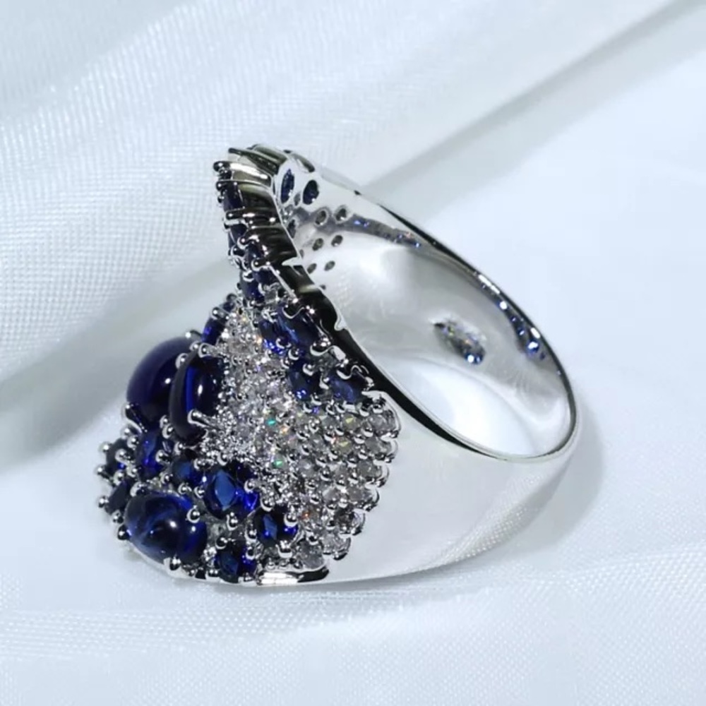 18k White Gold Filled Sapphire & CZ Ring - Picture 5 of 6