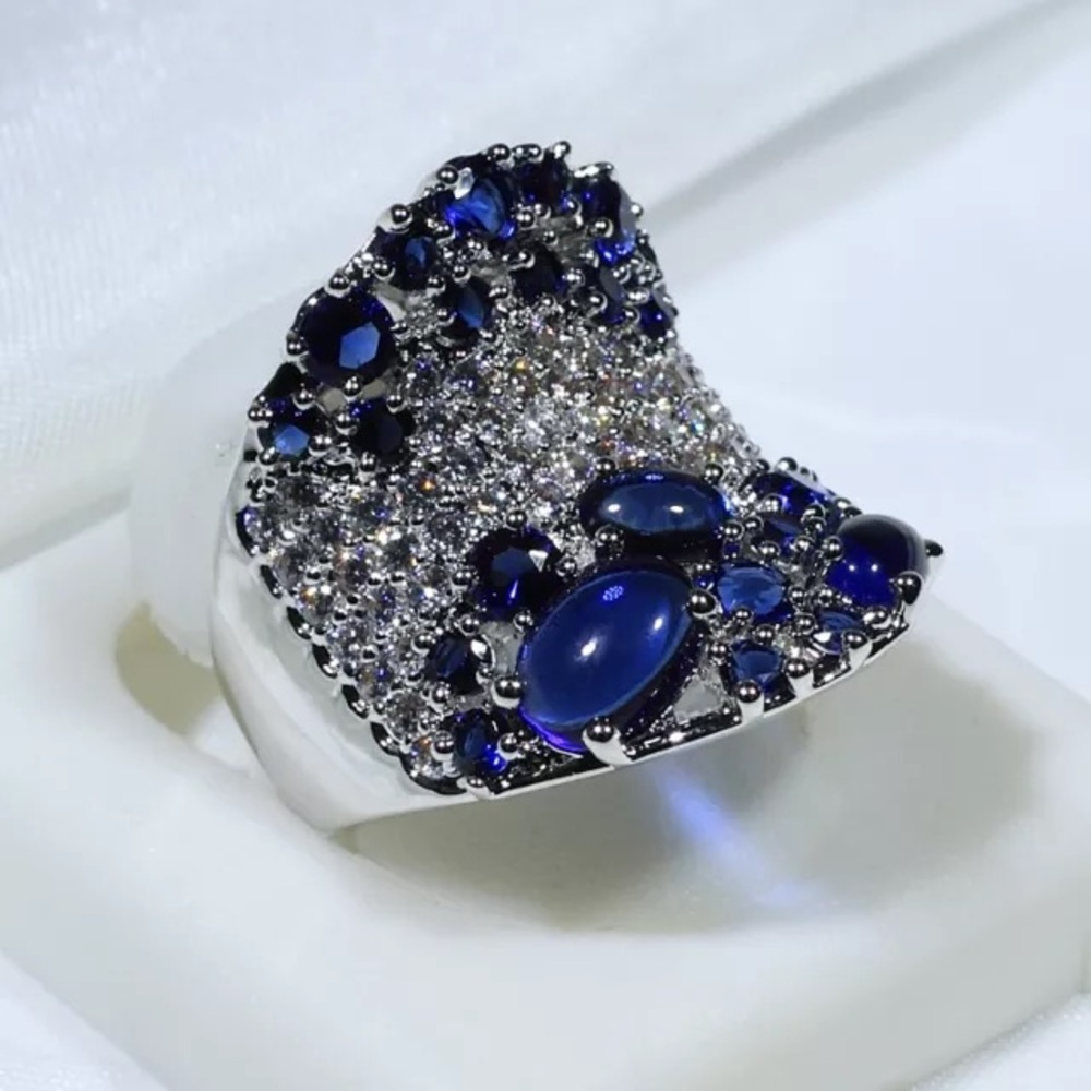 18k White Gold Filled Sapphire & CZ Ring - Picture 6 of 6