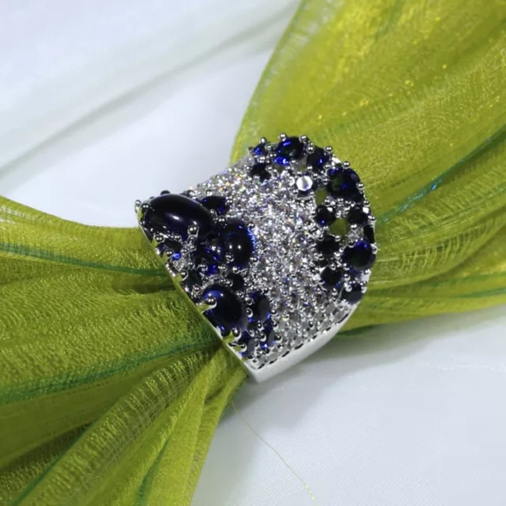 18k White Gold Filled Sapphire & CZ Ring - Picture 3 of 6
