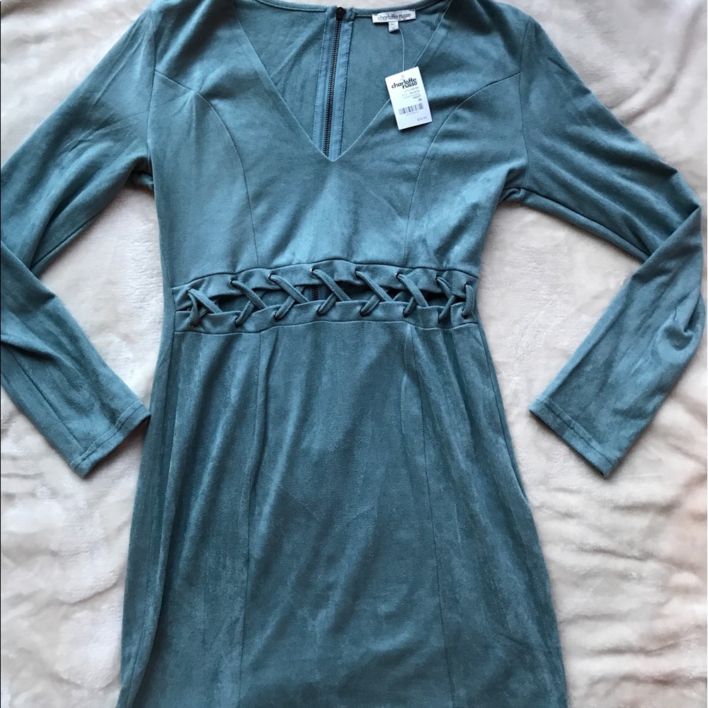 Blue suede body con dress