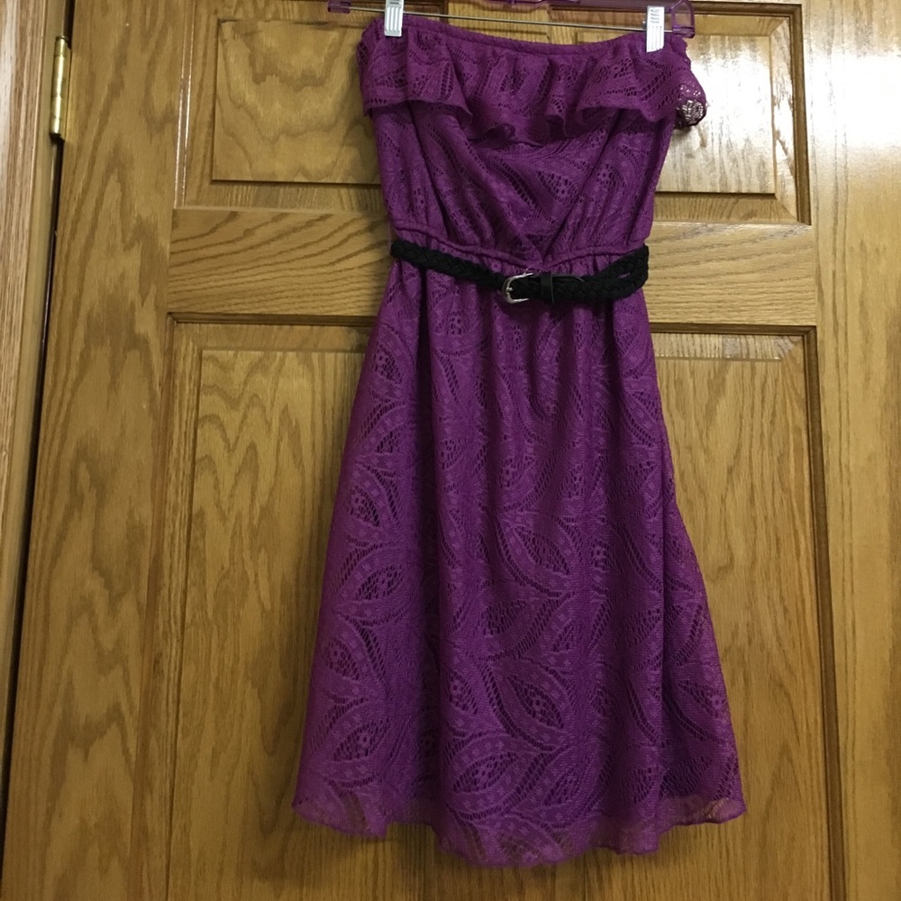 Purple strapless dress