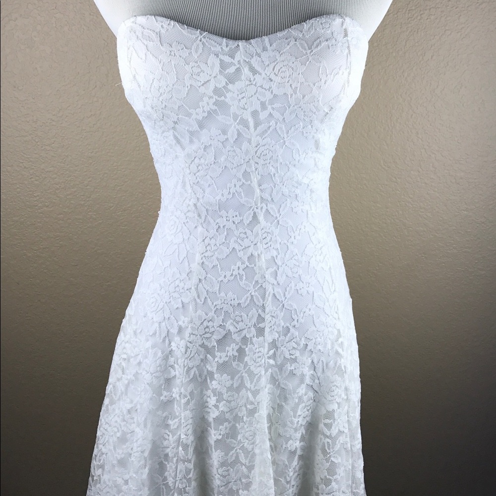 White strapless lace overlay dress