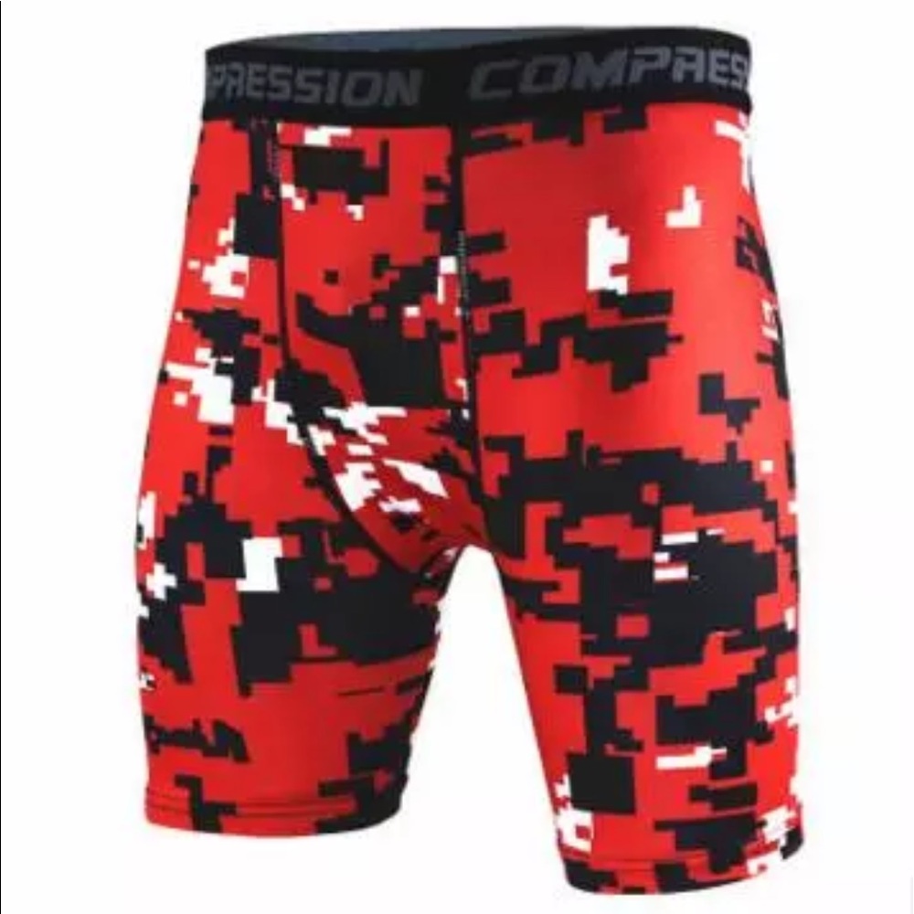 Red 3D Compression Shorts