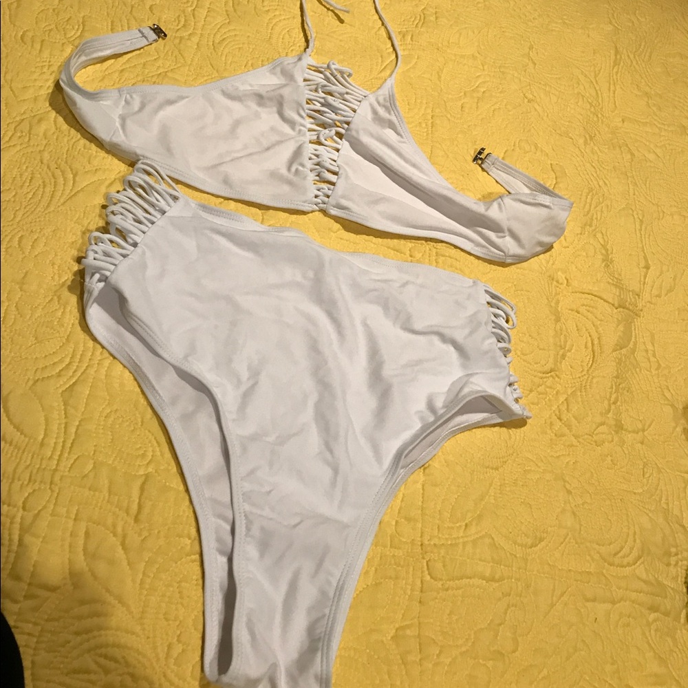 New! High waist, high cut white bikini - XL