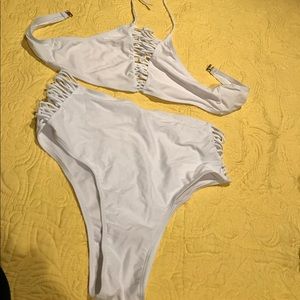 New! High waist, high cut white bikini - XL