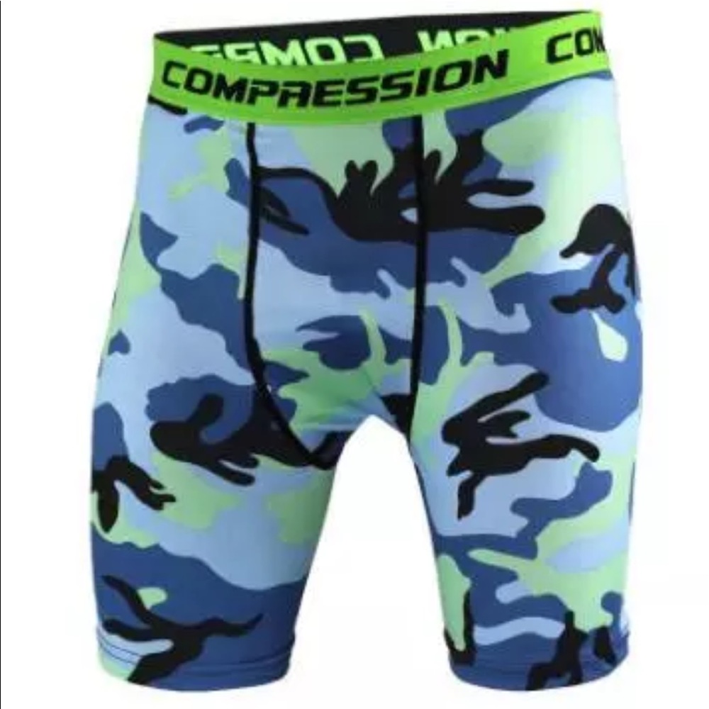 Green and Blue Camouflage Compression Shorts - Picture 1 of 1