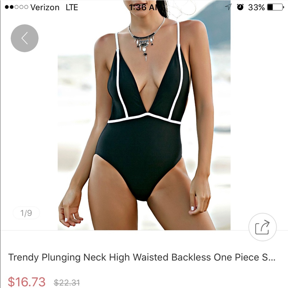 New! Plunge-Neck One-Piece Swimsuit - XL (runs sm)