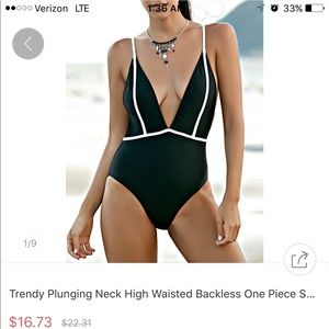 New! Plunge-Neck One-Piece Swimsuit - XL (runs sm)