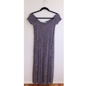 Kimchi Blue Midi Blue Floral Off-Shoulder Dress