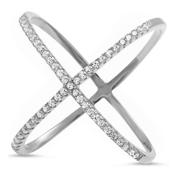 Sterling silver 925 criss cross cz ring - Picture 1 of 4