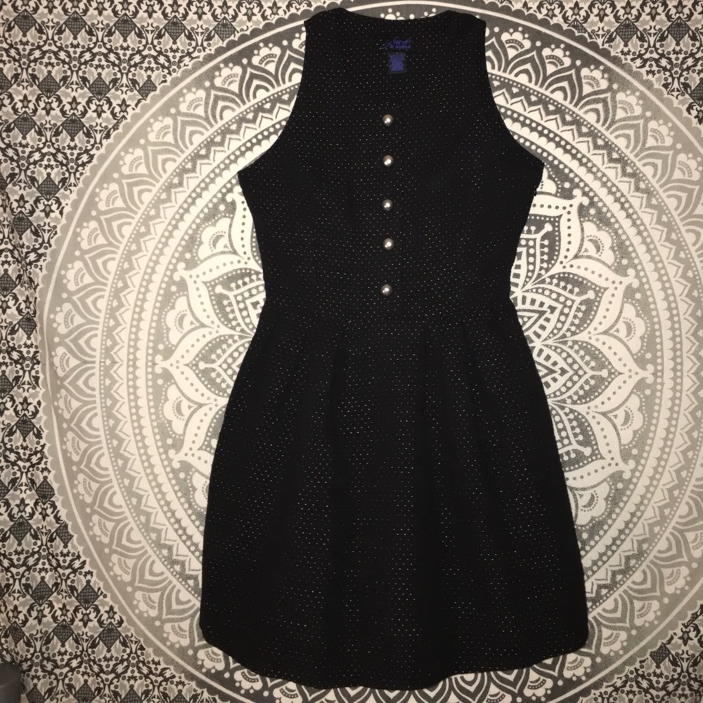 Button front black mini dress