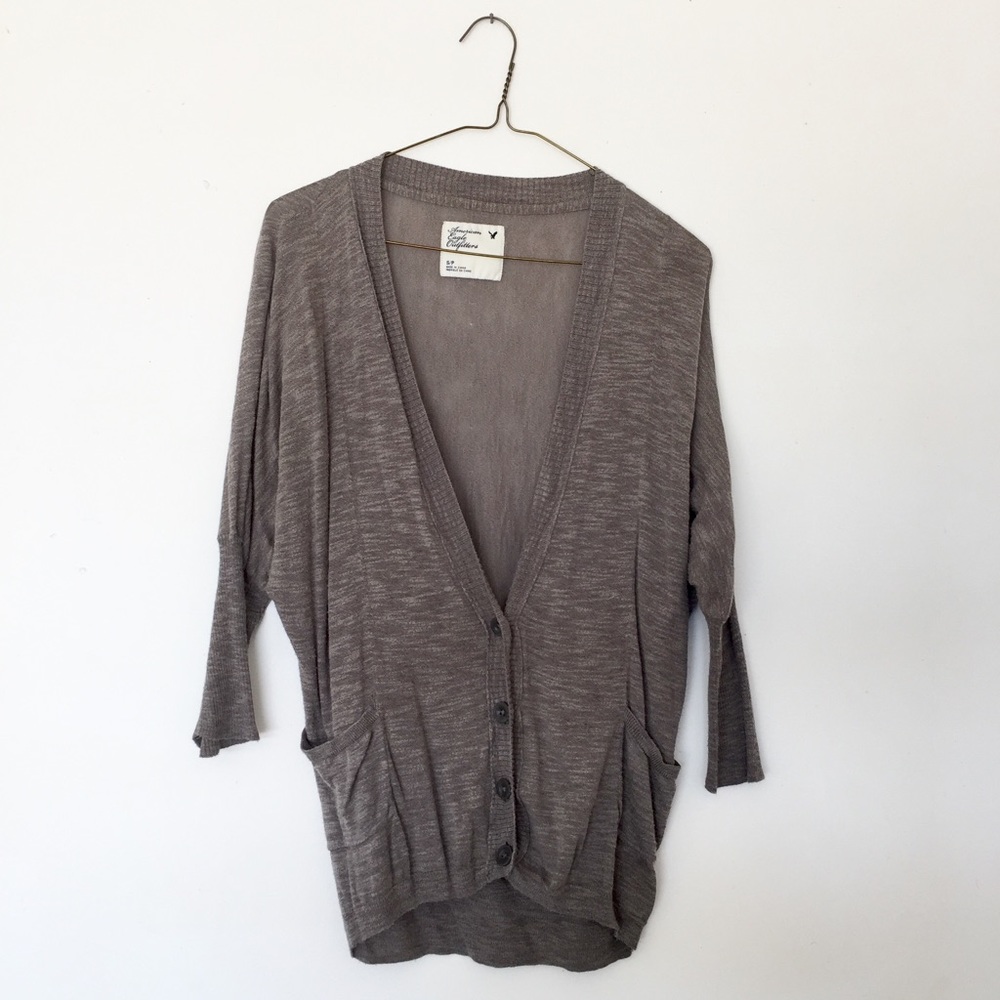 American Eagle Quarter-Sleeve Tan Cardigan