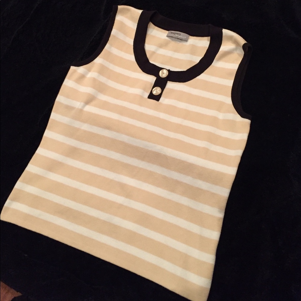 Tan and white striped knit tank top
